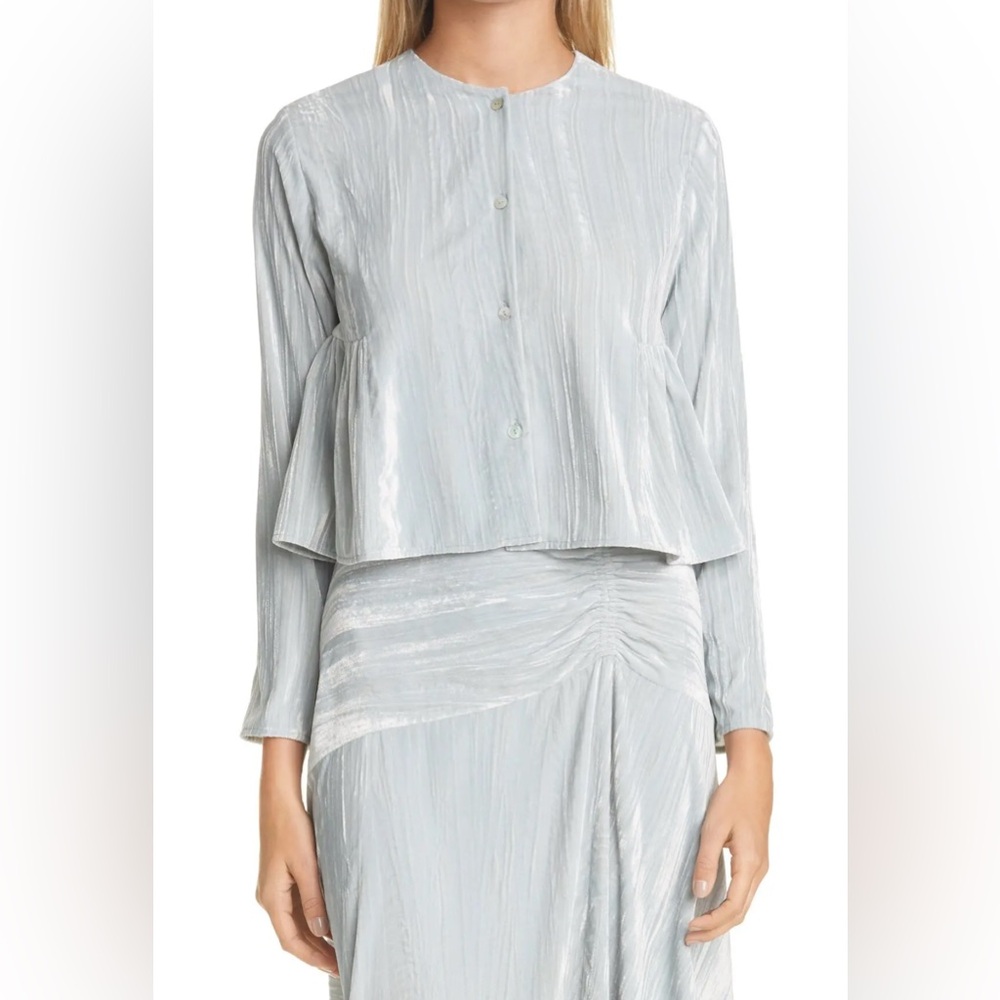 VINCE Ruched Long Sleeve Textured Velvet Blouse Size L